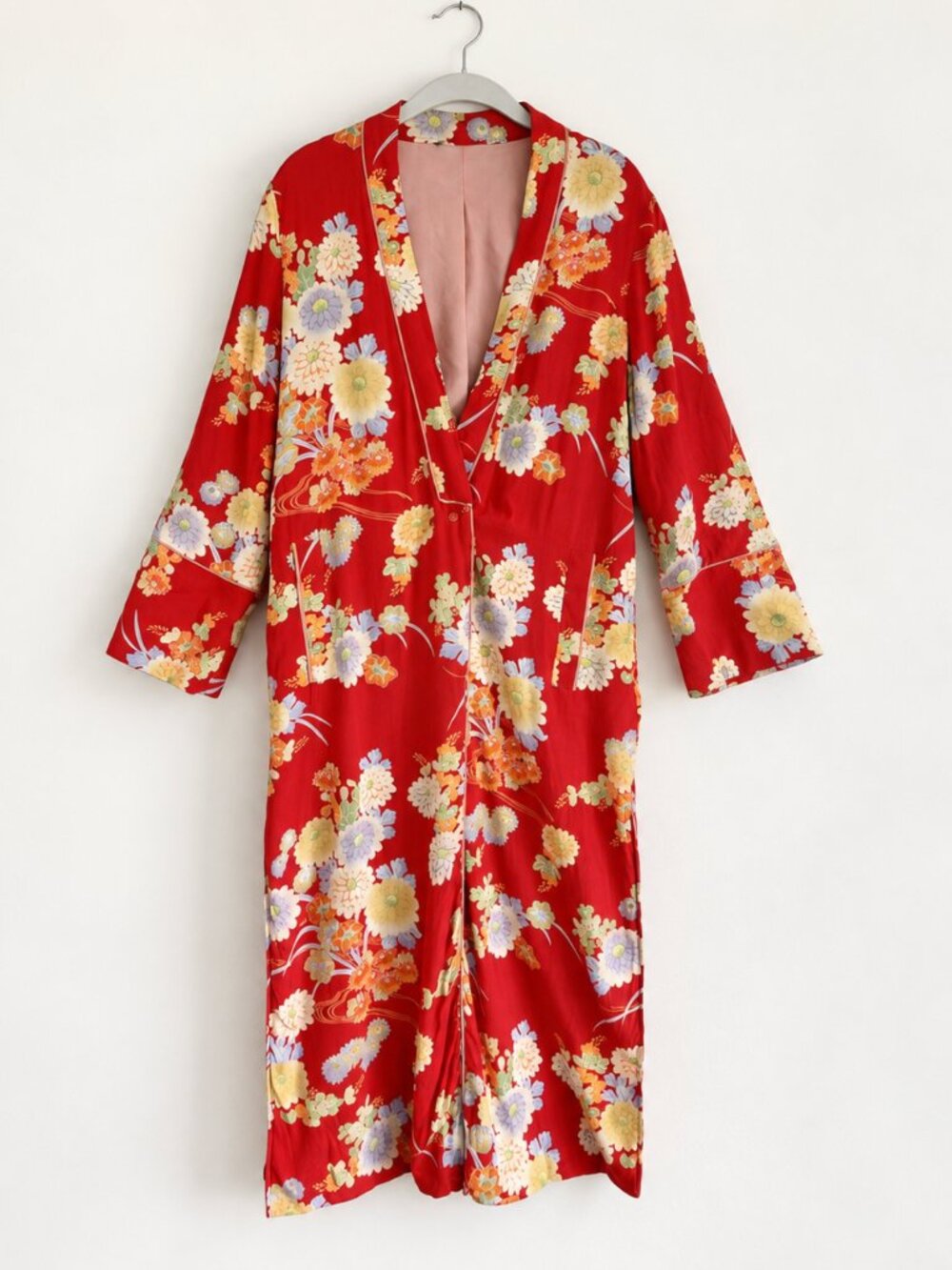 Zara TRF Kimono Red Floral Long Robe Duster Boho M/L